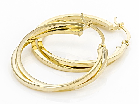 14K Yellow Gold Polished Crossover Square Tube Hoop Earrings
