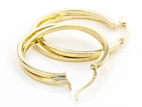 14K Yellow Gold Polished Crossover Square Tube Hoop Earrings