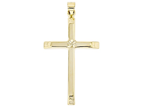 14K Yellow Gold Polished and Diamond Cut Cross with Star in Center ...