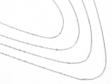 10K White Gold 0.80MM Flat Rolo Set of Four 16/18/20/22 Inch Chains