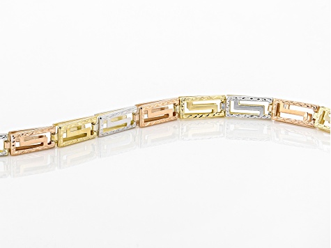 10K Tri-Color Gold Polished Diamond-Cut Reversible Greek Key 7.25 Inch Bracelet