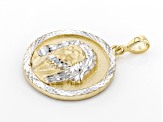 10K Yellow Gold with Rhodium Accent Polished Diamond-Cut Jesus Reversible Pendant