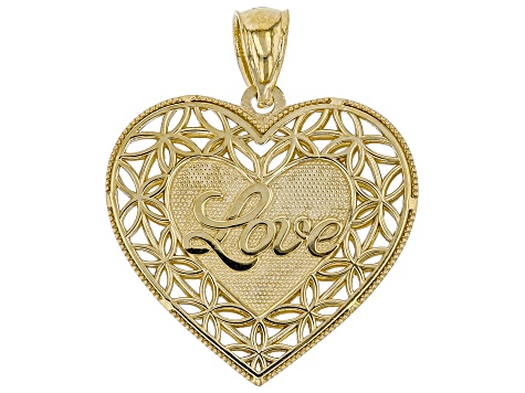 14k Yellow Gold Two-Tone Diamond Cut Love in Script Pendant Necklace