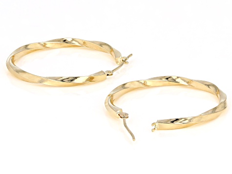 10K yellow Gold Polished 1.8x30MM Twist Tube Hoop Earrings