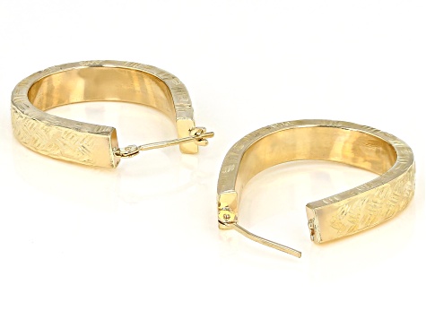 10K Yellow Gold Polished Diamond-Cut Pear Shape Flat Tube Hoop Earrings