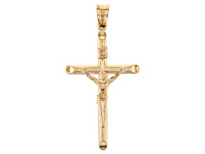 14K Yellow Gold Polished Tube Crucifix Pendant