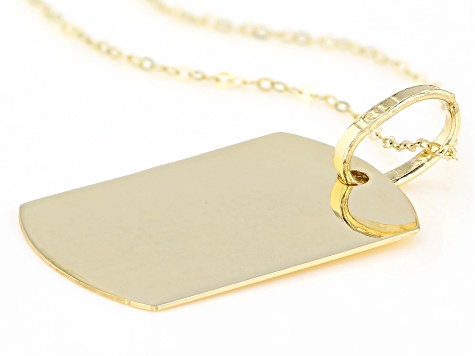14K Yellow Gold Polished Dog Tag Pendant with Cable Chain