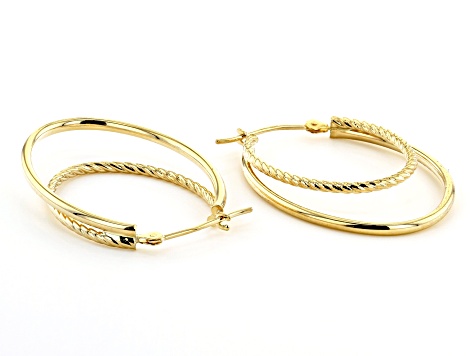 14K Yellow Gold 20MM Polished Double Oval Tube Hoop Earrings