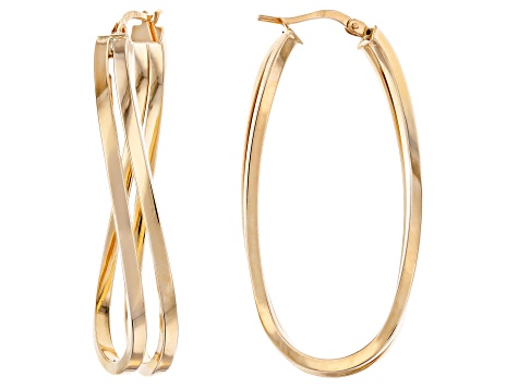 14K Yellow Gold Polished Double Curve Hoop Earrings