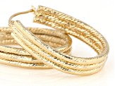 14K Yellow Gold Polished Diamond-Cut 3 Row Oval Hoop Earrings