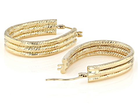 14K Yellow Gold Polished Diamond-Cut 3 Row Oval Hoop Earrings
