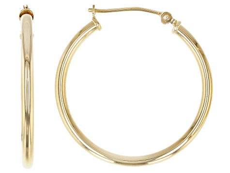 14K Yellow Gold 1x27MM Polished Tube Hoop Earrings