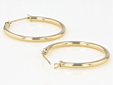 14K Yellow Gold 1x27MM Polished Tube Hoop Earrings