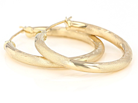 14k White Gold Full Diamond-Cut Hollow Square Tube Hoop Earrings, 28mm X 28mm