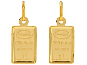 24k Yellow Gold 1g Ingot Pendant With 10k Yellow Gold Frame Set of 2