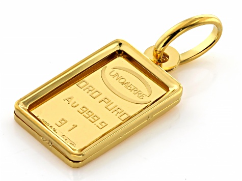24k Yellow Gold 1g Ingot Pendant With 10k Yellow Gold Frame and