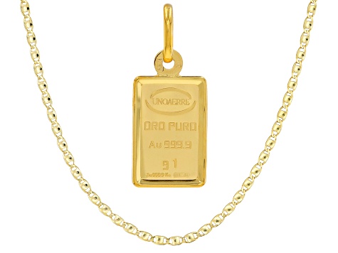 24k Yellow Gold 1g Ingot Pendant With 10k Gold Frame and 10k