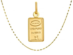 24k Yellow Gold 2g Ingot Pendant With 10k Yellow Gold Frame with 10k Gold 1.5mm Mirror Chain Set