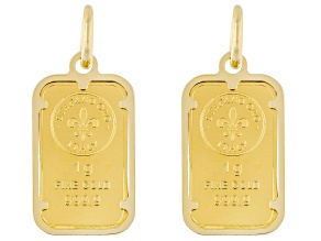 24k Yellow Gold Classic 1g Ingot with 14k Yellow Gold Frame Pendant Set of 2