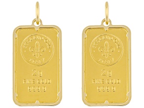 24k Yellow Gold Classic 2g Ingot with 14k Yellow Gold Frame Pendant Set of 2