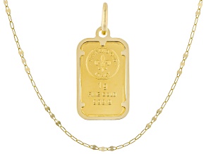 24k Yellow Gold 1g Ingot with 14k Gold Frame Pendant and 1.65mm Petali 18" Chain Set