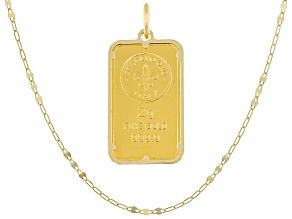 24k Yellow Gold 2g Ingot with 14k Gold Frame Pendant and 1.65mm Petali 18" Chain Set