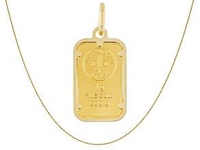 24k Yellow Gold 1g Ingot with 14k Gold Frame Pendant and 0.5mm Margherita 18" Chain