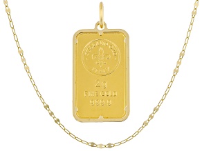 24k Yellow Gold 2g Ingot with 14k Gold Frame Pendant, 1.65mm Paperclip Petali 20" Chain