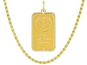 24k Gold 2g Ingot with 14k Gold Frame Pendant, 14k Gold 1.6mm Lucciola 18" Chain