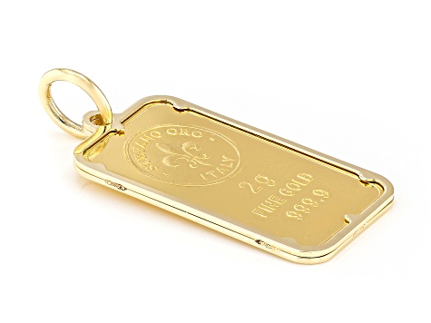 24k Gold 2g Ingot with 14k Gold Frame Pendant, 14k Gold 1.6mm