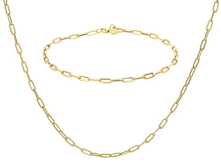14k Yellow Gold 2.8mm Paperclip 20" Necklace & 2.8mm Paperclip 7.5" Bracelet Set