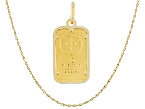 24k Gold Classic 1g Ingot with 14k Gold Frame Pendant And 14k Gold Singapore 18" Chain