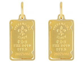 24k Yellow Gold Classic .5g Ingot with 14k Yellow Gold Frame Pendant Set Of 2