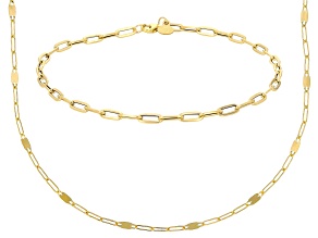 14k Yellow Gold Paperclip Petali 18" Necklace And 2.8mm 7.5" Paperclip Bracelet Set