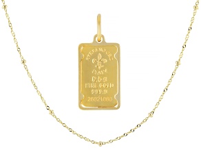 24k Gold .5g Ingot with 14k Gold Frame Pendant & 14k Gold 1.5mm Bead Station 18" Chain