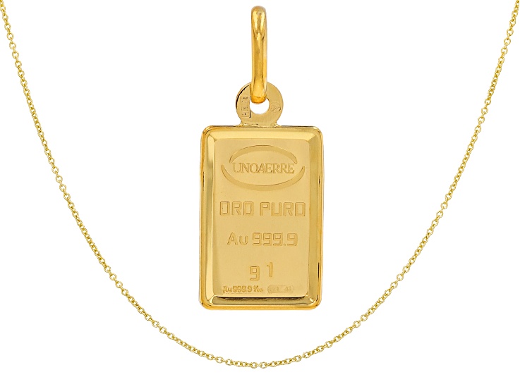 24K Yellow Gold 1g Ingot Pendant 10K Gold Frame With 14K Gold-Filled Cable Chain 18"