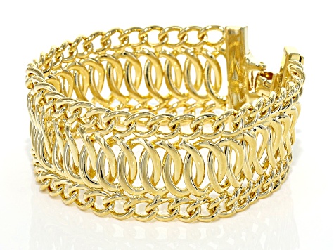Womens Fancy Curb Link Bracelet 18k Yellow Gold Over Bronze 7 5 Inch Womens Fancy Curb Link Bracelet 18k Yellow Gold Over Bronze 7 5 Inch