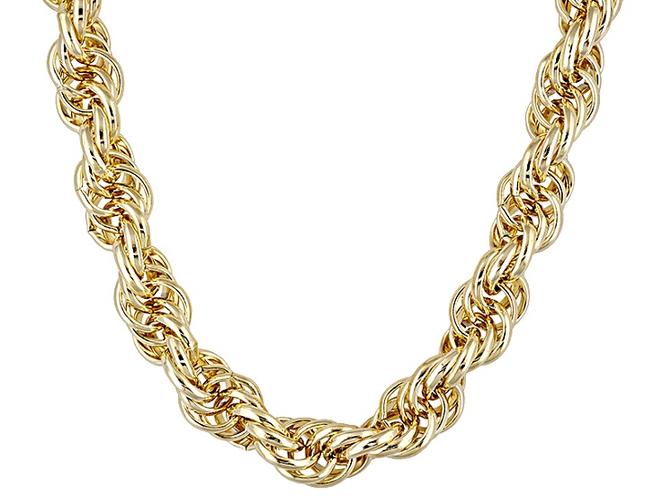 18K Yellow Gold Over Bronze Soft Rope Link 24 Inch Chain - BEC181