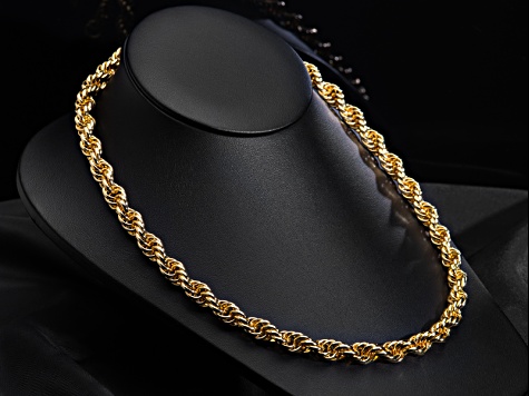 18K Yellow Gold Over Bronze Soft Rope Link 24 Inch Chain - BEC181