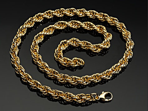 18K Yellow Gold Over Bronze Soft Rope Link 24 Inch Chain