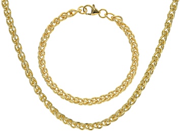 Picture of 18k Yellow Gold Over Bronze Spiga Link Necklace And Bracelet Set