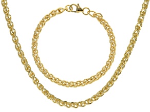 18k Yellow Gold Over Bronze Spiga Link Necklace And Bracelet Set
