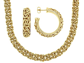 Picture of 18k Yellow Gold Over Bronze Byzantine Necklace And Hoop Earring Set