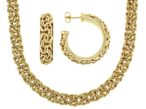 18k Yellow Gold Over Bronze Byzantine Necklace And Hoop Earring Set
