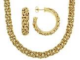 18k Yellow Gold Over Bronze Byzantine Necklace And Hoop Earring Set