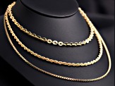 18k Yellow Gold Over Bronze Box, Rope, Cable Link Chain Set Of 3 18, 20, 24 inch