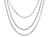 Rhodium Over Bronze Box, Rope, Cable Link Chain Set Of 3 18, 20, 24 inch