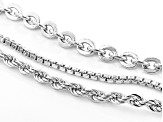 Rhodium Over Bronze Box, Rope, Cable Link Chain Set Of 3 18, 20, 24 inch
