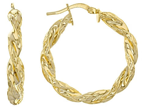 18k Yellow Gold Over Bronze Textured Twisted Hoop Earrings Bec432 18k Yellow Gold Over Bronze Textured Twisted Hoop Earrings