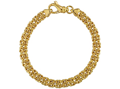 18k Yellow Gold Over Bronze Flat Byzantine Link Bracelet 7.5 inch